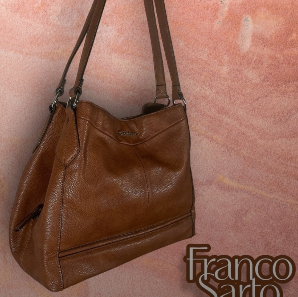 Franco Sarto Women’s Faux Brown Leather   Multi Compartment Shoulder Bag
